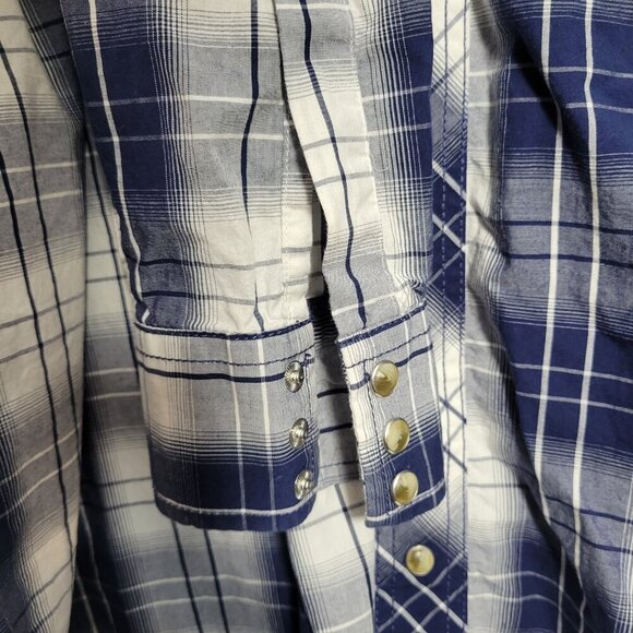 Wrangler Men's Extra Large Blue White Plaid Button Front Longsleeve Shirt - Picture 7 of 8